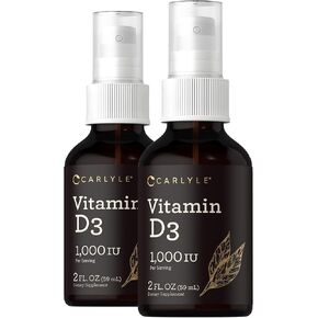 Carlyle Vitamin D3 1000IU Liquid Spray | 4 FL Oz (2 x 2 fl oz) | 2 Pack | Vegetarian, Non-GMO, Gluten Free Supplement