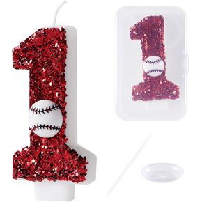 Baseball 1st Birthday Candle, Baseball Number 1 Cake Candle Birthday Cake Topper for Baseball 1st Birthday Party Decorations