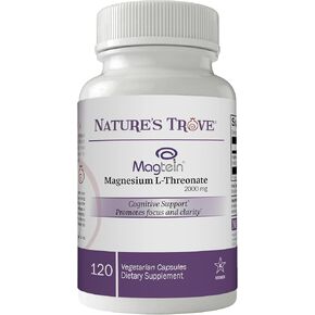Magtein Magnesium L-Threonate Supplement – 2000 Mg L-Threonate Magnesium Supplement for Sleep, Calm, Memory, & Brain Fog – Non-GMO Magnesium L-Threonate – 120 Vegetarian Capsules by Nature's Trove