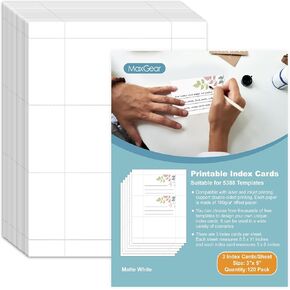 MaxGear Index Cards 120 Printable Index Cards, 3" x 5" Printable Blank Flash Cards Compatible with Laser & Inkjet Printer, Blank Note Cards, Double-sided Printing, Heavyweight, White, 3 Cards/Sheet