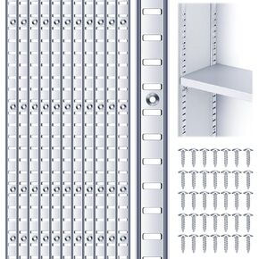 12 Pack Shelf Pilaster with Screws, Stable Structure 39 inch Thicken Metal Mortise Mount Shelf Rail, Lengthen Adjustable Wall Shelves for Wall Shelving System Closet Organization, Silver