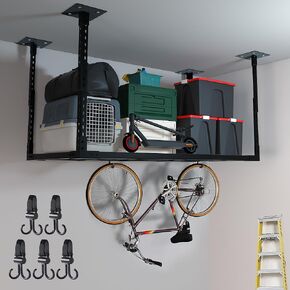 2×4' Overhead Garage Storage Rack, Adjustable Garage Ceiling Storage Racks, Heavy Duty Garage Shelving, Garage Hanging Storage Racks with A Load Capacity of up to 1100 Lbs, Black. (Bottomless)