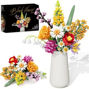 Flowers Bouquet Building Set, 1070PCS Wildflower Botanical Collection, Artificial Plant Flower Kit Toy for Adults Kids Women Her, Home Decor Gift for Birthday, Valentine's Day, Christmas (No Vase)