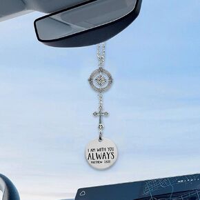 Cross Car Charm - Cross for Car Mirror Hanging,For He Will Order His Angels To Protect You Wherever You Go,Rearview Mirror Hanging Accessories,Psalm 91 Bible Verse Car Hanger,Christian Religious Gifts
