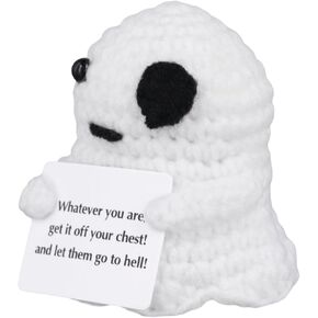 TOYMIS Emotional Support Ghost, White Positive Ghost Cute Mini Ghost Decoration Funny Knitted Positive Potato Doll Crochet Animal Gifts for Office Home Car Decoration
