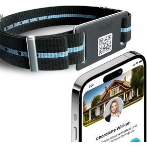 Digital business card v3 wristband | No Subs NFC-enabled digital card band, large high-speed antenna, a breathable band with metal buckle, and dual color charcoal black and future dusk blue by EYLET