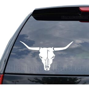 Longhorn Cow Bull Skull Decal Sticker Car Truck Motorcycle Window Bumper Laptop Wall Decor - Size (07 inch / 18 cm Wide) - Color (Matte White)