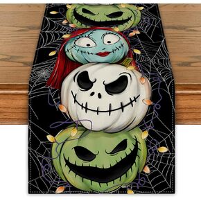 Halloween Table Runner Christmas Nightmare Before Table Cover Jack Sally Gothic Decor Day of The Dead Halloween Decorations for Home Party