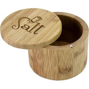 Totally Bamboo Salt Cellar Bamboo Storage Box with Magnetic Swivel Lid, 6 Ounce Capacity, Salt Engraved on Lid
