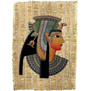 Queen Cleopatra The Greek Queen of Ancient Egypt – Symbol of Powerful Seductive Women – Papyrus Egyptian Paper with Hieroglyphics Background – Unframed – Frameable – 9x13 Inches - 22x33 cm