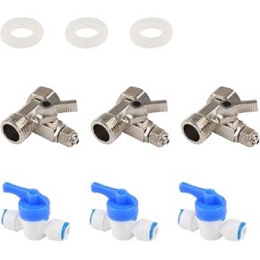 RO Feed Water Adapters 1/2" to 1/4" Zinc Alloy 3-Way Ball Valves & 1/2" Quick Connectors Ball Valves for Reverse Osmosis Water Filters Coffee Brewers Ice Maker, Pack of 6