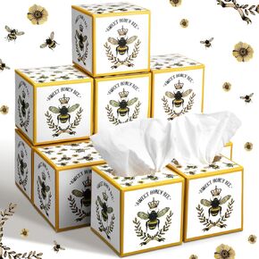 Bencailor 12 Pack Facial Tissues Cube Boxes Face Tissue Box 600 Sheets 3 Ply Square Tissues Soft Tissue Paper Bulk for Car Pocket Toilet Household School Bedroom Family, Bee