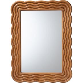 Baxton Studio Acantha Scallop-Framed Accent Mirror, Walnut Brown