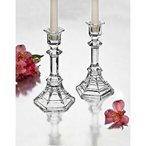 StudioSilversmiths 43998 Octagon Flare Crystal Candlesticks - Set Of 2