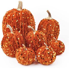 Pumpkin Decorating Kit 7Pcs Different Sizes Orange with Glitter Fake Pumpkins Thanksgiving Halloween Fall Home Centerpiece Pumpkin Decor (orange)