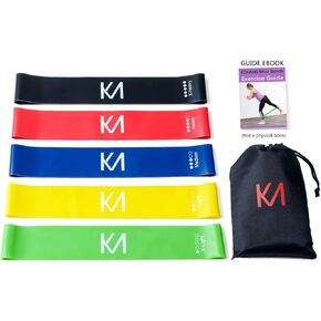 Resistance Bands, Exercise Bands for Booty, Crossfit, Stretching, Strength Training, Physical Therapy, Home Fitness, Workout Bands,Set of 5, 12" x 2", Black, Red, Blue, Yellow, Green
