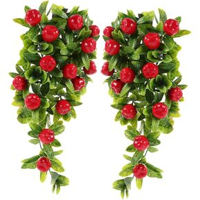 Holibanna 2pcs String Simulated Fruit Hanging Ornaments Artificial Fruit Swag Fake Apples Vine Decorative Swag Fruit Garland Wreath for Wedding Arch Front Door Wall Decor