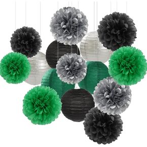 Navy-Blue Silver Party-Decorations Paper-Flowers Lanterns - 15PCS Birthday Royal White Wedding Tissue Pom Poms Streamers,Baby Bridal Shower Bachelorette Graduation Hanging Supplies Decor Hugfond