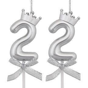 22 Birthday Candles, 22nd Cake Candles, Silver Happy Birthday Number 22 Candles Cake Topper Decorations for Party Men Women
