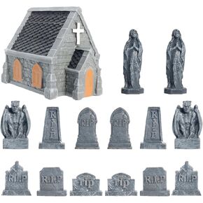Rileryan 15 PCS Miniature Church Tombstones Gargoyle Virgin Figurines DIY Graveyard Scenes for Halloween Village Decorations Accessories Wargame Terrain Scenery