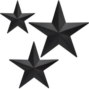 6" 9"12"（3pieces Black Barn Star Wall Decor,Metal Stars Rustic Vintage Western Country Farmhouse Home Indoor or Outdoor Wall Decoration,Texas Stars for House Wall Art Décor
