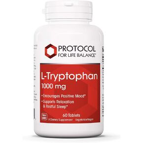 Protocol L-Tryptophan 1,000mg - Amino Acids for Brain, Sleep Support & Relaxation - Serotonin Support Supplement - Free of Peak E & Microbial Contamination - Made Without Gluten, Non-GMO - 60 Tabs
