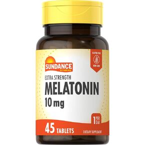 Sundance Melatonin 10mg Tablets | 45 Count |Extra Strength | Vegetarian, Non-GMO, and Gluten Free Supplement