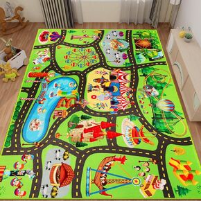 Kids Rug Play Mat for Toy Cars, 39.4"×59" Fun Park Car Rug for Playroom Kids Car Road Rug Traffic Road Playground Play Mat Non-Slip Play Rug for Toddler Boy Room Family Tummy Time Playtime