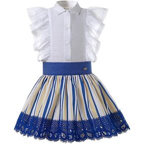 Pettigirl Girls Teens Summer Elegant Blue Striped Casual Sleeveless Clothing Set Toddler Pretty Holiday Party Skirts