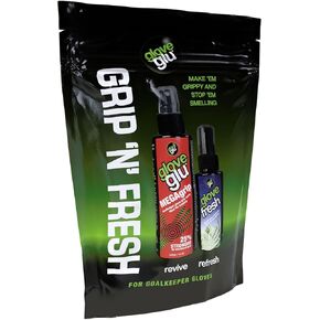 gloveglu Men's Mega 'N' Fresh Bundle Soccer Goalkeeping Grip Enhancer. Contains gloveglu 120ml MEGAgrip Goalkeeper Grip Spray + gloveglu 50ml Glove Fresh