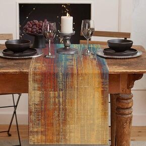 Emvency Blue and Orange Table Runner, Vintage Abstract Messy Rust Painting Table Runners for Kitchen Coffee Table Family Dinners Holiday Parties Wedding Events Decor(13x60 inch)