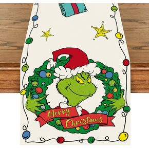 Christmas Table Runner, Xmas Table Runner, Merry Christmas Table Runner 72 Inches Long, Farmhouse Burlap Table Runner for Christmas Table Decor, Winter Holiday Table Runner 12x72 Inch