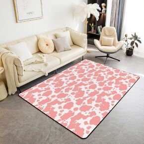jejeloiu Cow Print Living Room Rugs Area Rug 3x5 Kids Cartoon Milk Cow Accent Rug for Kawaii Animal Indoor Floor Mat Non-Slip Pink White Decorative Rug