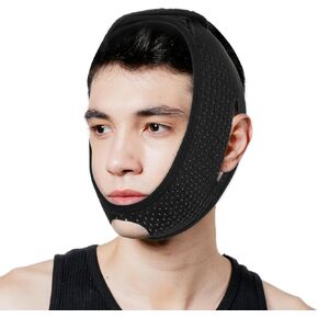 Anti Snoring Chin Strap, Adjustable and Breathable Chin Strap Comfortable Chin Straps for CPAP Users Chin Strap for Sleeping Snoring Stop Snore Strap for Men and Women (Black)