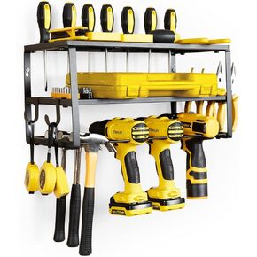 Wall Mounted Power Tool Organizer,Garage Space-Saving Tool Organizers and Storage,Metal Utility Shelf Storage Rack for Cordless Drill