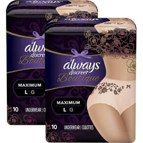 Always Discreet Boutique, Incontinence Underwear for Women, Maximum Protection, Peach, Large, Total 20 Count