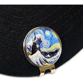 Magnetic Golf Hat Clip The Combination of The Great Wave and Starry Night Golf Ball Aiming Marker Professional Golf Training Aids Accessories