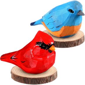 2 Pcs Wood Carving Red Cardinal, Eastern Bluebird, Bird Figurines Home Decor Character Decorative Gift for Graduates Colleagues Friends Support Creative Expression, Carved Hand Drawn Bird in Saudi Arabia