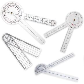 Rehabilitation Advantage Goniometer Set - 12" & 8" 360-Degree, 8" Spinal, 6.75'' Finger,Clear