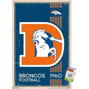 Trends International NFL Denver Broncos - Retro Logo 14 Wall Poster, 22.375" x 34", Premium Poster & Push Pin Bundle