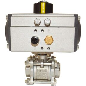 INTSUPERMAI Three-Piece 3/4inch Pneumatic Actuated Ball Valve, Single Acting Globe Threaded Pneumatic Actuator, 304 Stainless Steel for Automatic Control System