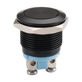 Baomain 2pcs 19mm 3/4" Mounting Hole Momentary N.O. Metal Flat Flush Mount Push Button Switch 5A 250V AC SPST 1NO Screw Terminals Black