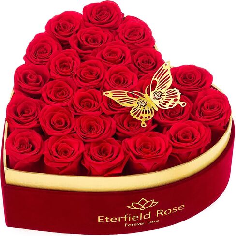 Eterfield Forever Flowers in Heart Shape Box 27-Piece Preserved Roses Heart Box Flowers Fresh Bouquet Flowers Gift for Wife Valentines Day Mothers Day (Red) in Saudi Arabia