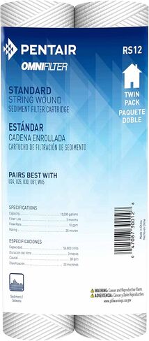 Pentair OMNIFilter RS12 Sediment Water Filter, 10-Inch, Standard Whole House String Wound Sediment Replacement Filter Cartridge, 10" x 2.5", 20 Micron, Pack of 2 in Kuwait