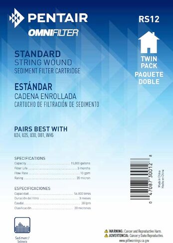 Pentair OMNIFilter RS12 Sediment Water Filter, 10-Inch, Standard Whole House String Wound Sediment Replacement Filter Cartridge, 10" x 2.5", 20 Micron, Pack of 2 in Kuwait