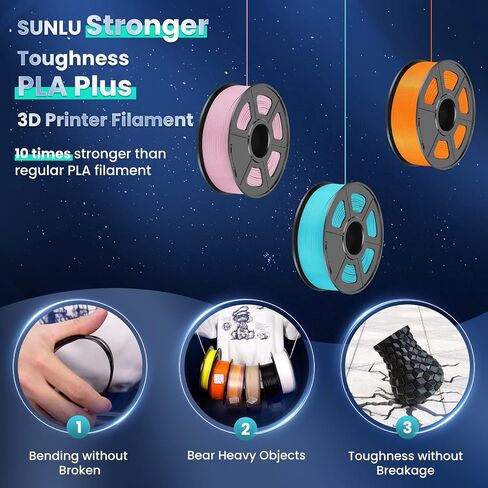 SUNLU 3D Printer Filament PLA Plus 1.75mm, 2kg（4.4lbs） Large Spool PLA+ Filament for Big Project, Dimensional Accuracy +/- 0.02mm, Neatly Wound Filament, Fit Most FDM Printer, 2KG-1 Pack, Black in Saudi Arabia