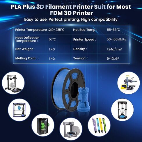 SUNLU 3D Printer Filament PLA Plus 1.75mm, 2kg（4.4lbs） Large Spool PLA+ Filament for Big Project, Dimensional Accuracy +/- 0.02mm, Neatly Wound Filament, Fit Most FDM Printer, 2KG-1 Pack, Black in Saudi Arabia