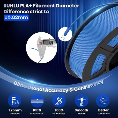 SUNLU 3D Printer Filament PLA Plus 1.75mm, 2kg（4.4lbs） Large Spool PLA+ Filament for Big Project, Dimensional Accuracy +/- 0.02mm, Neatly Wound Filament, Fit Most FDM Printer, 2KG-1 Pack, Black in Saudi Arabia