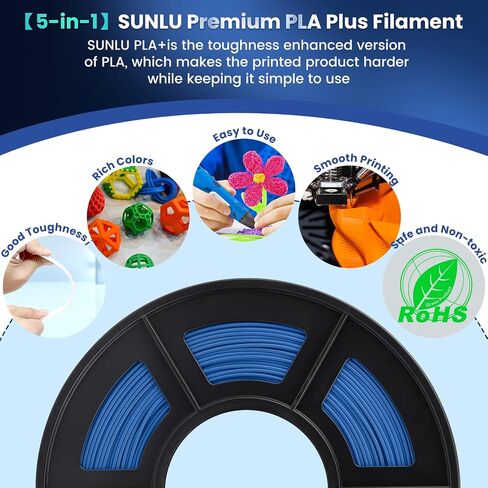 SUNLU 3D Printer Filament PLA Plus 1.75mm, 2kg（4.4lbs） Large Spool PLA+ Filament for Big Project, Dimensional Accuracy +/- 0.02mm, Neatly Wound Filament, Fit Most FDM Printer, 2KG-1 Pack, Black in Saudi Arabia