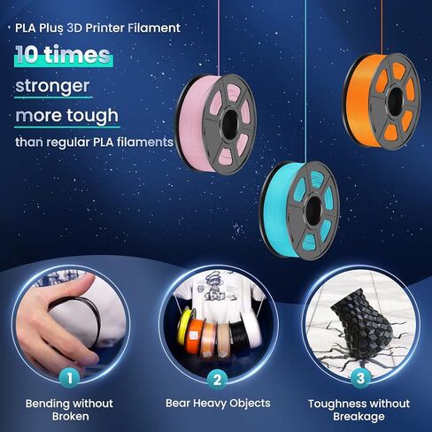 SUNLU خيوط طابعة ثلاثية الأبعاد PLA Plus 1.75 مم، 2 كجم (4.4 رطل) بكرة كبيرة PLA + خيوط للمشروع الكبير، دقة الأبعاد +/- 0.02 مم، خيوط ملفوفة بدقة، تناسب معظم طابعات FDM، عبوة 2 كجم-1، أسود in Kuwait